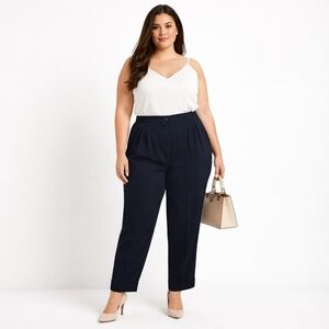 Jones New York Navy Silk-Lined Dress Pants Size 16 Plus PleatedHigh Rise NWT